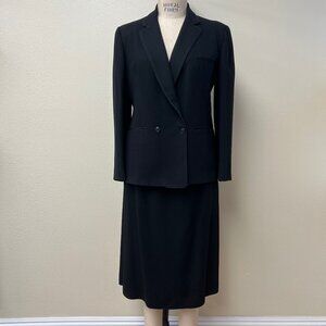 EUC Vintage 1970s Evan Picone 100% Wool Black Suit Skirt Blazer size Large 12-14